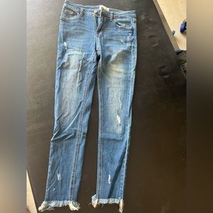 Lightly distressed blue jeans
